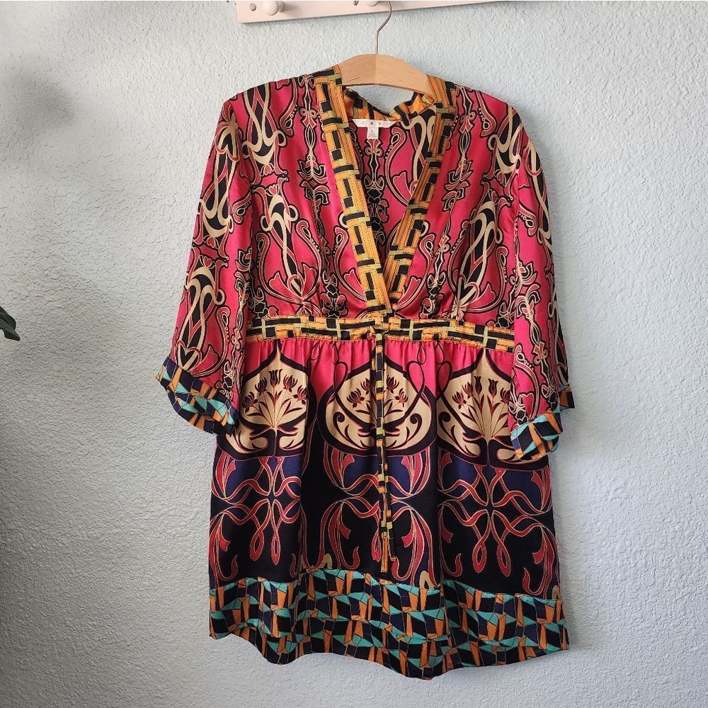 Cabi 100% silk colorful waistband tie blouse